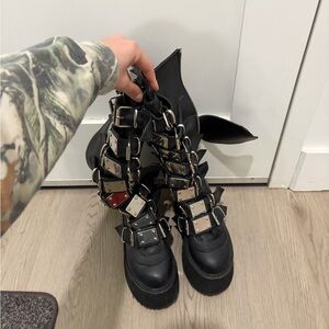 Demonia Black Multi-Buckle Platform Boots